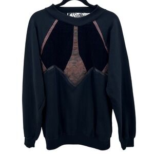 VTG Mark Elliot Black Corduroy Leather Snake Print Leather Crewneck Sweatshirt M